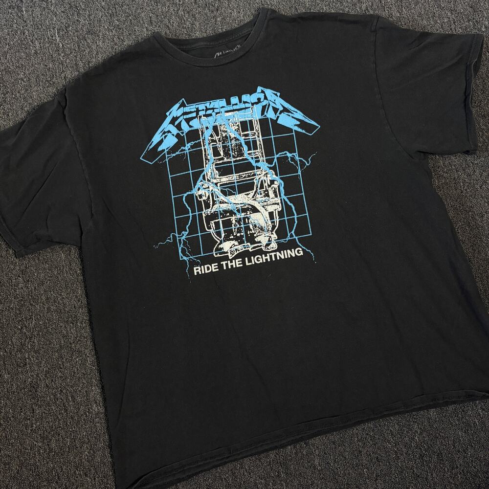 Vintage Y2k Metallica Ride the Lightning Black Band Tour Graphic Tee Men's 2XL
